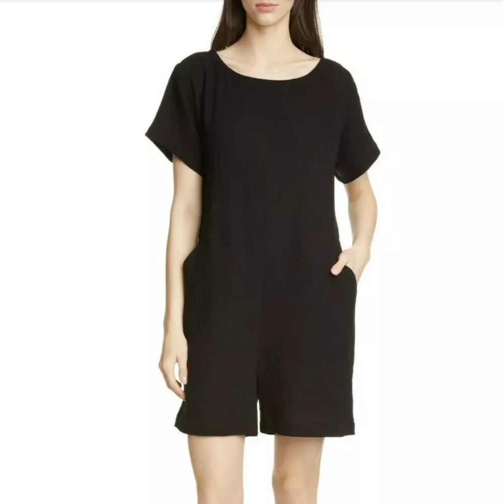 Eileen Fisher Black Short-Sleeve Romper Jumpsuit